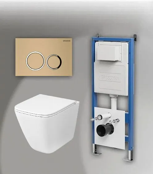 Комплект GROSSMAN инсталляция 900.K31.01.000 + клавиша смыва 700.K31.01.310.310 золото матовый + унитаз GR-4479SQC