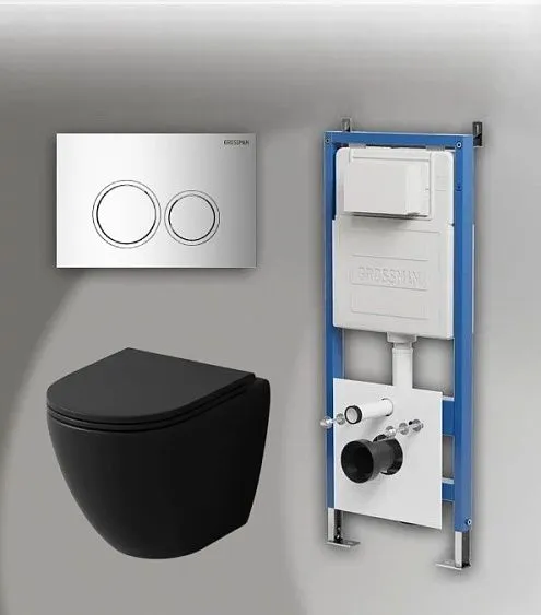 Комплект GROSSMAN инсталляция 900.K31.01.000 + клавиша смыва 700.K31.01.100.100 хром глянцевый + унитаз GR-4455BMSQ