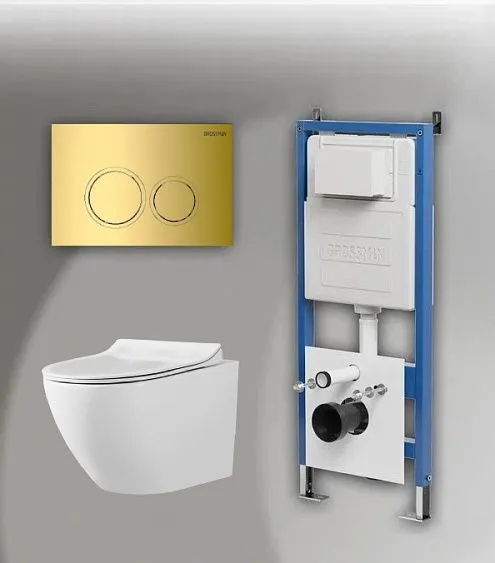Комплект GROSSMAN инсталляция 900.K31.01.000 + клавиша смыва 700.K31.01.300.300 золото глянцевый + унитаз GR-4455S