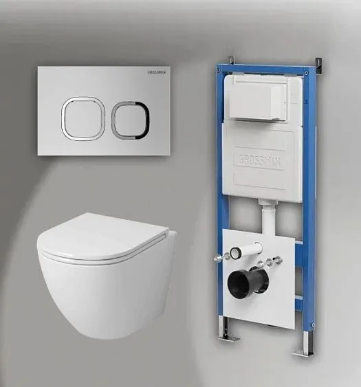 Комплект GROSSMAN инсталляция 900.K31.01.000 + клавиша смыва 700.K31.02.110.110 хром матовый + унитаз GR-4455SQ