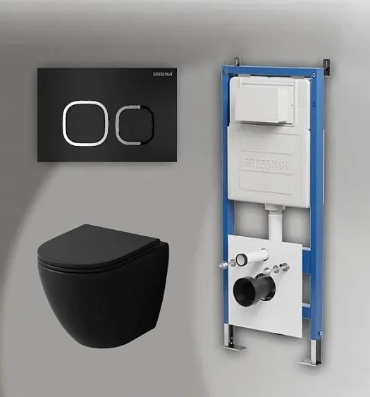 Комплект GROSSMAN инсталляция 900.K31.01.000 + клавиша смыва 700.K31.02.210.210 черный матовый + унитаз GR-4455BMSQ