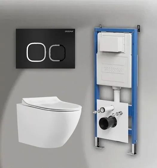 Комплект GROSSMAN инсталляция 900.K31.01.000 + клавиша смыва 700.K31.02.210.210 черный матовый + унитаз GR-4455S