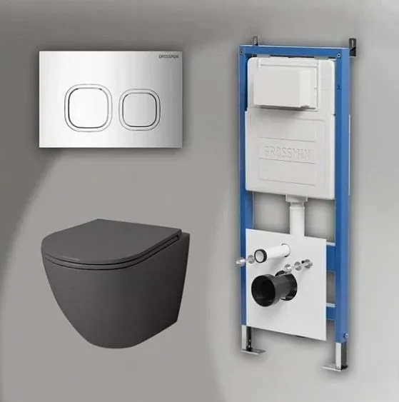 Комплект GROSSMAN инсталляция 900.K31.01.000 + клавиша смыва 700.K31.02.100.100 хром глянцевый + унитаз GR-4455GMS