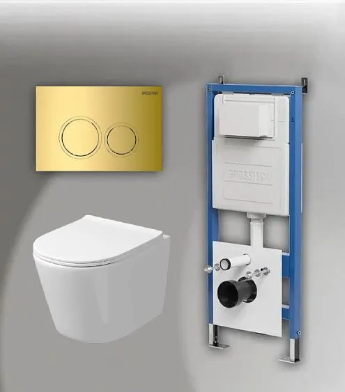 Комплект GROSSMAN инсталляция 900.K31.01.000 + клавиша смыва 700.K31.01.300.300 золото глянцевый + унитаз GR-4477SQ