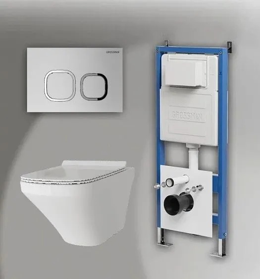 Комплект GROSSMAN инсталляция 900.K31.01.000 + клавиша смыва 700.K31.02.110.110 хром матовый + унитаз GR-4440S