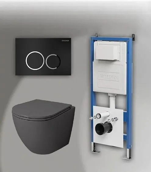 Комплект GROSSMAN инсталляция 900.K31.01.000 + клавиша смыва 700.K31.01.210.210 черный матовый + унитаз GR-4455GMS