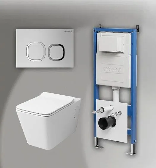 Комплект GROSSMAN инсталляция 900.K31.01.000 + клавиша смыва 700.K31.02.110.110 хром матовый + унитаз GR-4414S