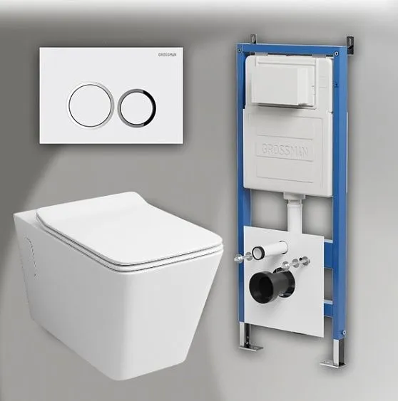 Комплект GROSSMAN инсталляция 900.K31.01.000 + клавиша смыва 700.K31.01.000.000 белый + унитаз GR-4414S