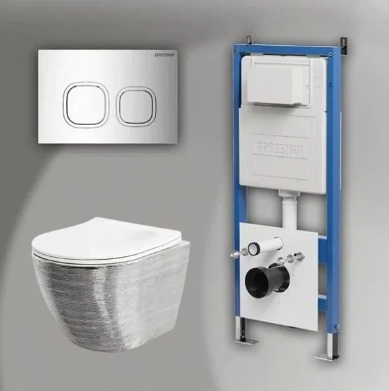 Комплект GROSSMAN инсталляция 900.K31.01.000 + клавиша смыва 700.K31.02.100.100 хром глянцевый + унитаз GR-4455SWS