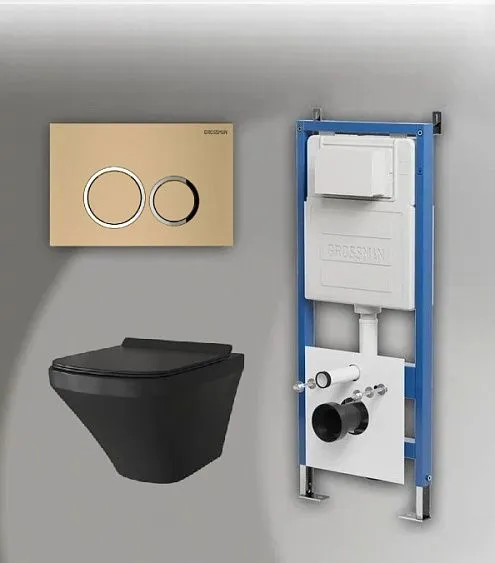 Комплект GROSSMAN инсталляция 900.K31.01.000 + клавиша смыва 700.K31.01.310.310 золото матовый + унитаз GR-4440BMS