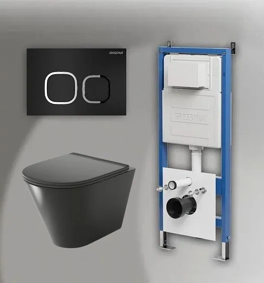 Комплект GROSSMAN инсталляция 900.K31.01.000 + клавиша смыва 700.K31.02.210.210 черный матовый + унитаз GR-4477BMS