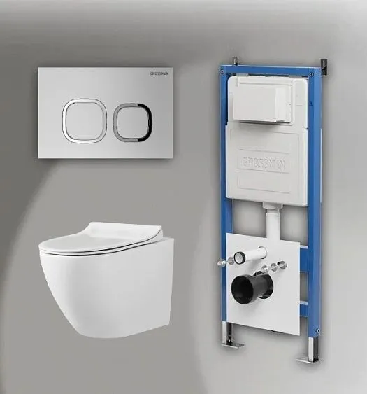 Комплект GROSSMAN инсталляция 900.K31.01.000 + клавиша смыва 700.K31.02.110.110 хром матовый + унитаз GR-4455S