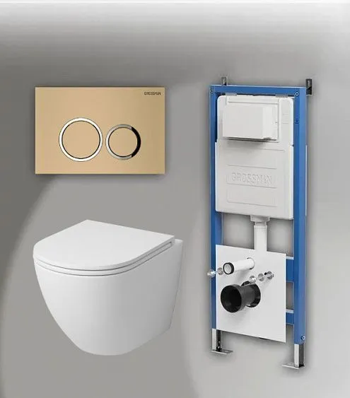 Комплект GROSSMAN инсталляция 900.K31.01.000 + клавиша смыва 700.K31.01.310.310 золото матовый + унитаз GR-4455MS