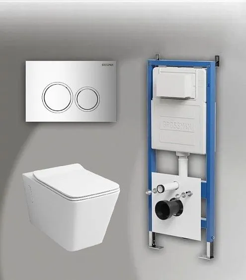 Комплект GROSSMAN инсталляция 900.K31.01.000 + клавиша смыва 700.K31.01.100.100 хром глянцевый + унитаз GR-4414S