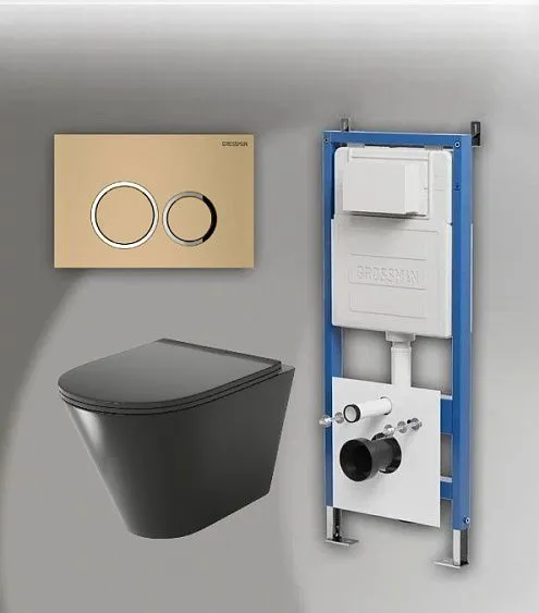 Комплект GROSSMAN инсталляция 900.K31.01.000 + клавиша смыва 700.K31.01.310.310 золото матовый + унитаз GR-4477BMS