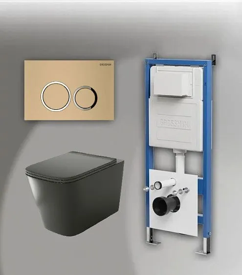 Комплект GROSSMAN инсталляция 900.K31.01.000 + клавиша смыва 700.K31.01.310.310 золото матовый + унитаз GR-4441BMS