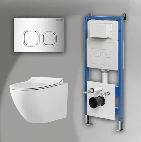 Комплект GROSSMAN инсталляция 900.K31.01.000 + клавиша смыва 700.K31.02.100.100 хром глянцевый + унитаз GR-4455S