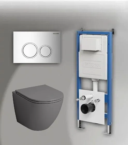 Комплект GROSSMAN инсталляция 900.K31.01.000 + клавиша смыва 700.K31.01.100.100 хром глянцевый + унитаз GR-4455GMS