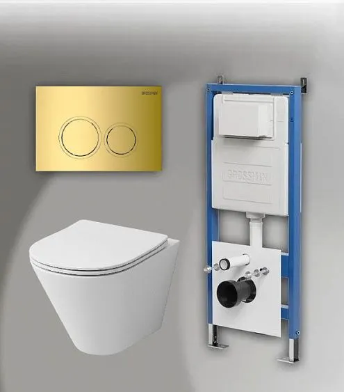 Комплект GROSSMAN инсталляция 900.K31.01.000 + клавиша смыва 700.K31.01.300.300 золото глянцевый + унитаз GR-4477S