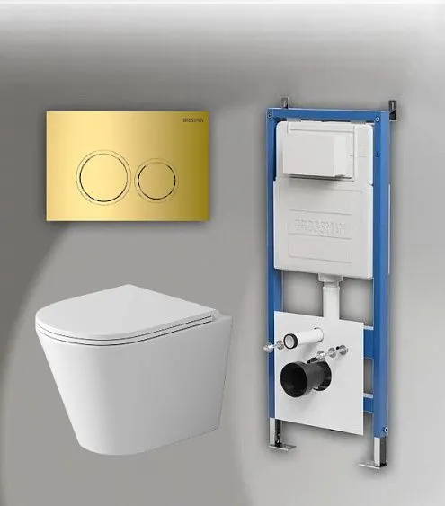 Комплект GROSSMAN инсталляция 900.K31.01.000 + клавиша смыва 700.K31.01.300.300 золото глянцевый + унитаз GR-4478SQ