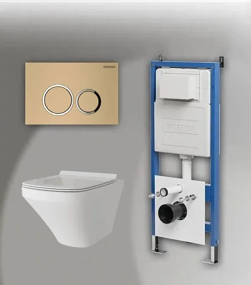 Комплект GROSSMAN инсталляция 900.K31.01.000 + клавиша смыва 700.K31.01.310.310 золото матовый + унитаз GR-4440S