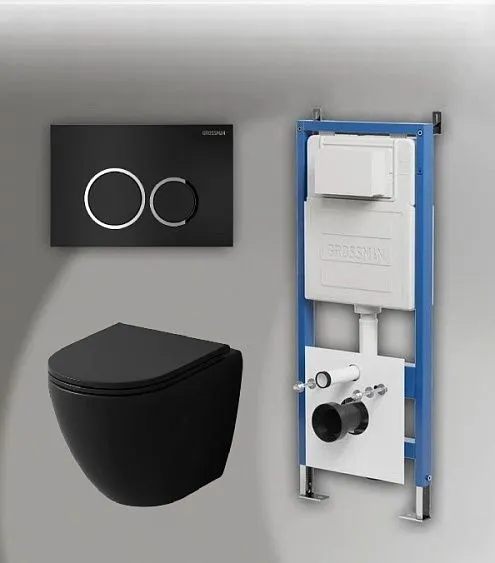 Комплект GROSSMAN инсталляция 900.K31.01.000 + клавиша смыва 700.K31.01.210.210 черный матовый + унитаз GR-4455BMSQ