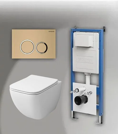 Комплект GROSSMAN инсталляция 900.K31.01.000 + клавиша смыва 700.K31.01.310.310 золото матовый + унитаз GR-4447S