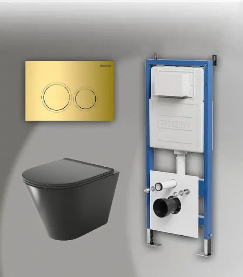 Комплект GROSSMAN инсталляция 900.K31.01.000 + клавиша смыва 700.K31.01.300.300 золото глянцевый + унитаз GR-4477BMS