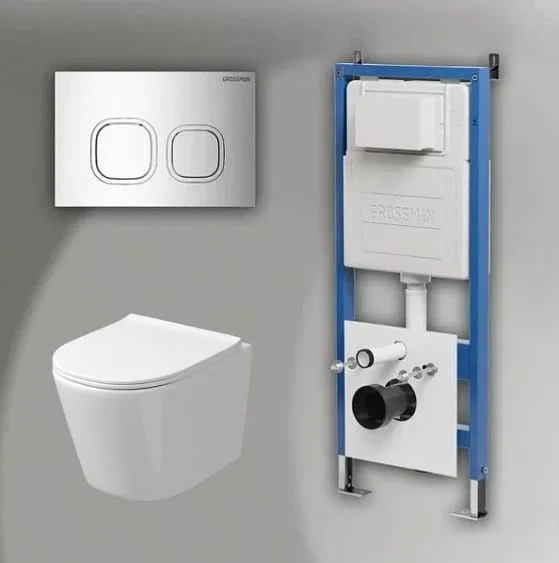 Комплект GROSSMAN инсталляция 900.K31.01.000 + клавиша смыва 700.K31.02.100.100 хром глянцевый + унитаз GR-4477SQ