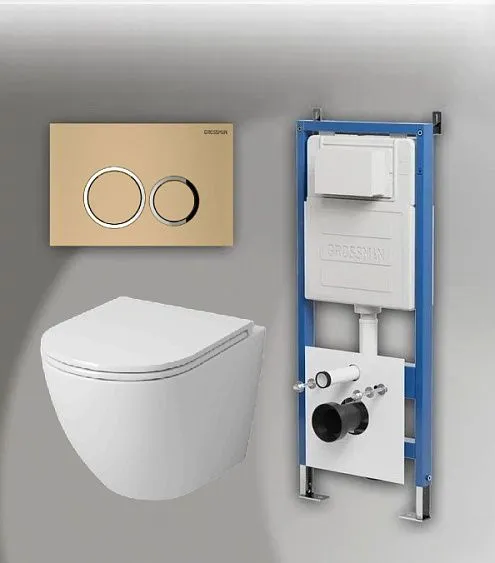 Комплект GROSSMAN инсталляция 900.K31.01.000 + клавиша смыва 700.K31.01.310.310 золото матовый + унитаз GR-4455SQ