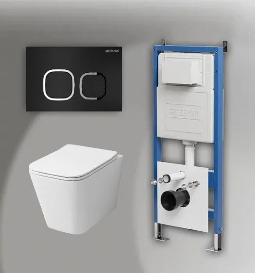 Комплект GROSSMAN инсталляция 900.K31.01.000 + клавиша смыва 700.K31.02.210.210 черный матовый + унитаз GR-4441S