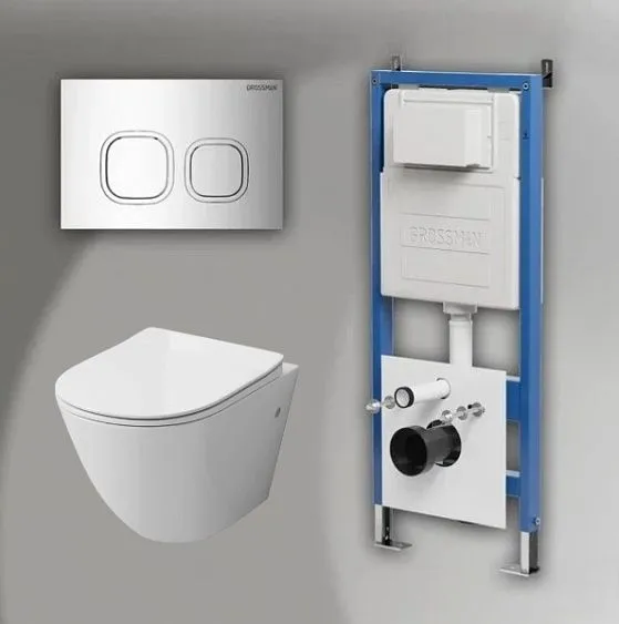 Комплект GROSSMAN инсталляция 900.K31.01.000 + клавиша смыва 700.K31.02.100.100 хром глянцевый + унитаз GR-4411SQ