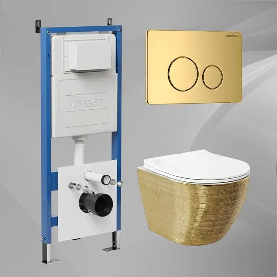 Комплект GROSSMAN инсталляция 900.K31.01.000 + клавиша смыва 700.K31.05.30M.30M золото глянцевый + унитаз GR-4455GWS