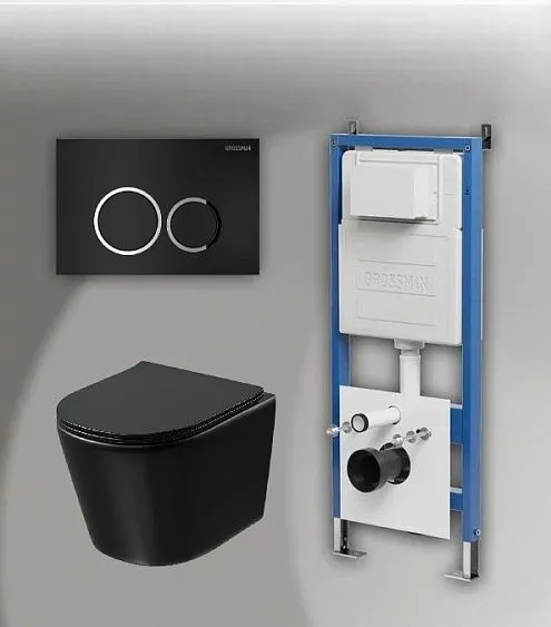 Комплект GROSSMAN инсталляция 900.K31.01.000 + клавиша смыва 700.K31.01.210.210 черный матовый + унитаз GR-4477BMSQ