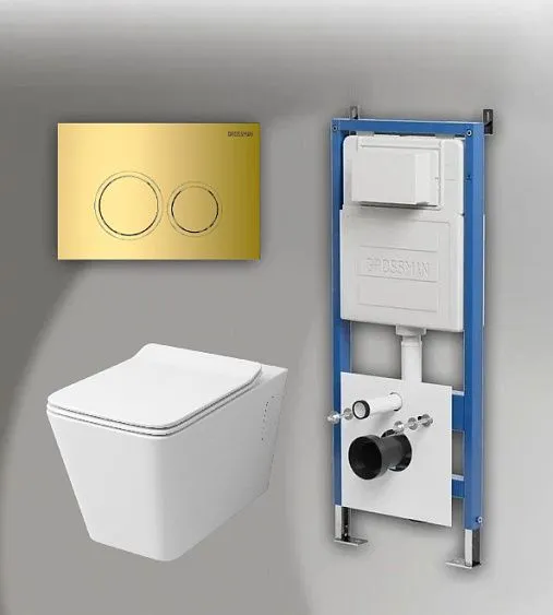 Комплект GROSSMAN инсталляция 900.K31.01.000 + клавиша смыва 700.K31.01.300.300 золото глянцевый + унитаз GR-4414S