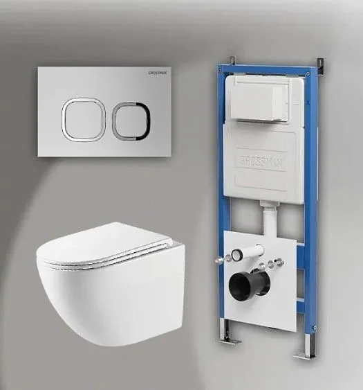 Комплект GROSSMAN инсталляция 900.K31.01.000 + клавиша смыва 700.K31.02.110.110 хром матовый + унитаз GR-4411SQC