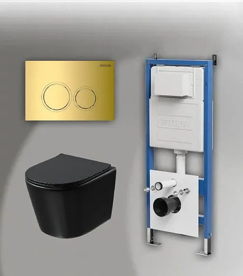 Комплект GROSSMAN инсталляция 900.K31.01.000 + клавиша смыва 700.K31.01.300.300 золото глянцевый + унитаз GR-4477BMSQ