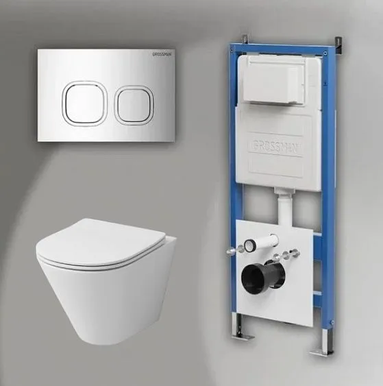Комплект GROSSMAN инсталляция 900.K31.01.000 + клавиша смыва 700.K31.02.100.100 хром глянцевый + унитаз GR-4477S
