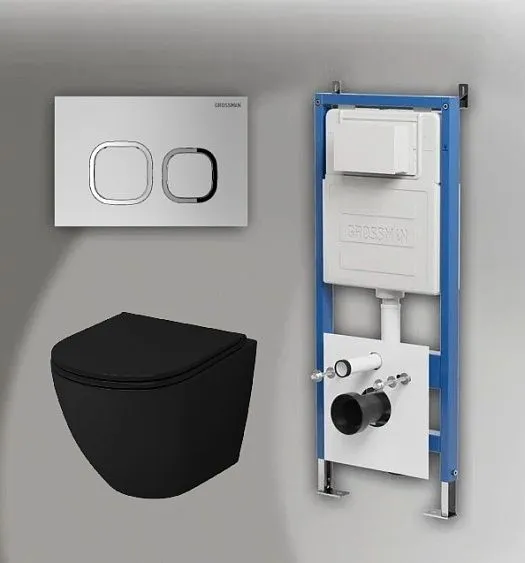 Комплект GROSSMAN инсталляция 900.K31.01.000 + клавиша смыва 700.K31.02.110.110 хром матовый + унитаз GR-4455BMS