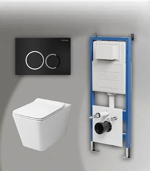 Комплект GROSSMAN инсталляция 900.K31.01.000 + клавиша смыва 700.K31.01.210.210 черный матовый + унитаз GR-4414S