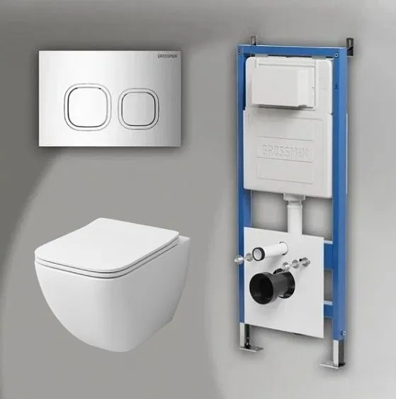 Комплект GROSSMAN инсталляция 900.K31.01.000 + клавиша смыва 700.K31.02.100.100 хром глянцевый + унитаз GR-4447S