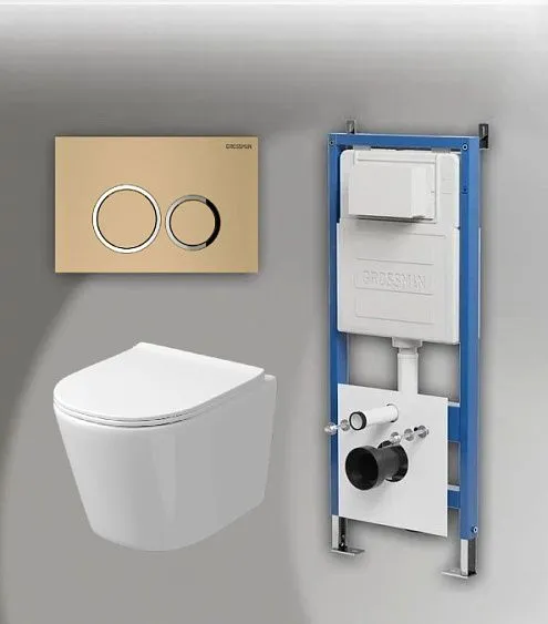 Комплект GROSSMAN инсталляция 900.K31.01.000 + клавиша смыва 700.K31.01.310.310 золото матовый + унитаз GR-4477SQ