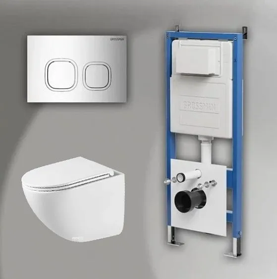 Комплект GROSSMAN инсталляция 900.K31.01.000 + клавиша смыва 700.K31.02.100.100 хром глянцевый + унитаз GR-4455SQC