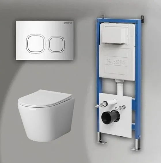 Комплект GROSSMAN инсталляция 900.K31.01.000 + клавиша смыва 700.K31.02.100.100 хром глянцевый + унитаз GR-4478S