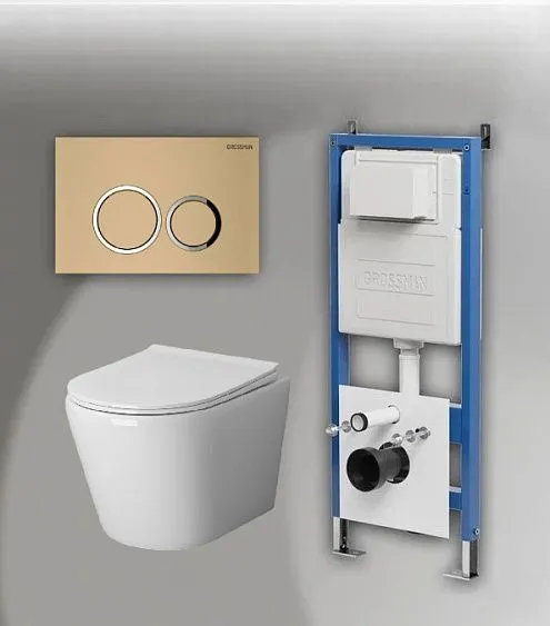 Комплект GROSSMAN инсталляция 900.K31.01.000 + клавиша смыва 700.K31.01.310.310 золото матовый + унитаз GR-4478S