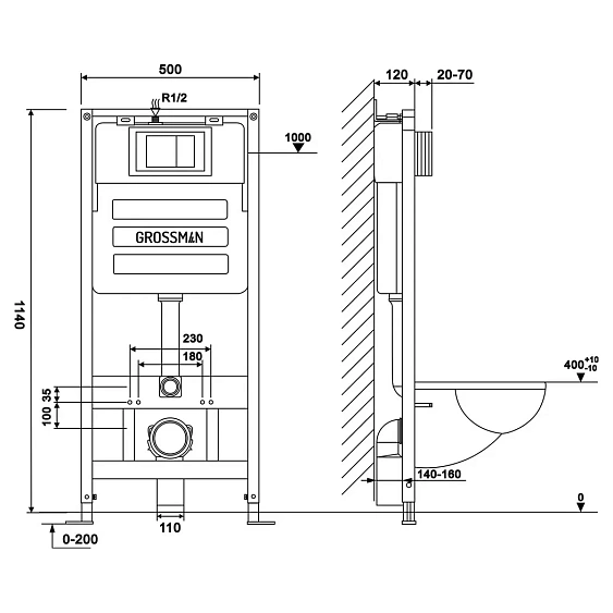 Комплект GROSSMAN инсталляция 900.K31.01.000 + клавиша смыва 700.K31.01.110.110 хром матовый + унитаз GR-4440S