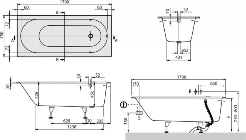 Ванна VILLEROY&BOCH Oberon UBQ170OBE2V-01