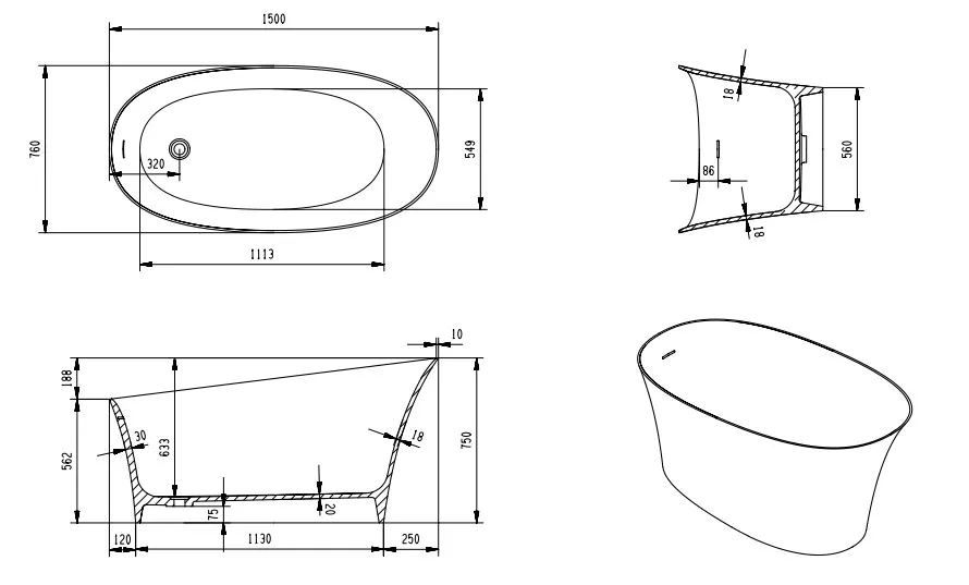 Ванна TIMO KIARA1500