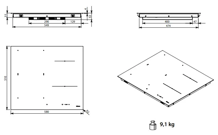 Варочная поверхность FALMEC PIANO INDUZIONE 58x51 MATT (P01F5851.00#ZZZC400F)