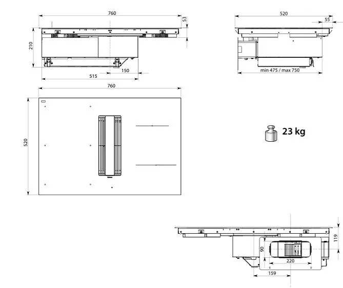 Варочная поверхность FALMEC ZERO EASY 76 VETRO MATT (CUZQ76.06P8#ZZZC461F)